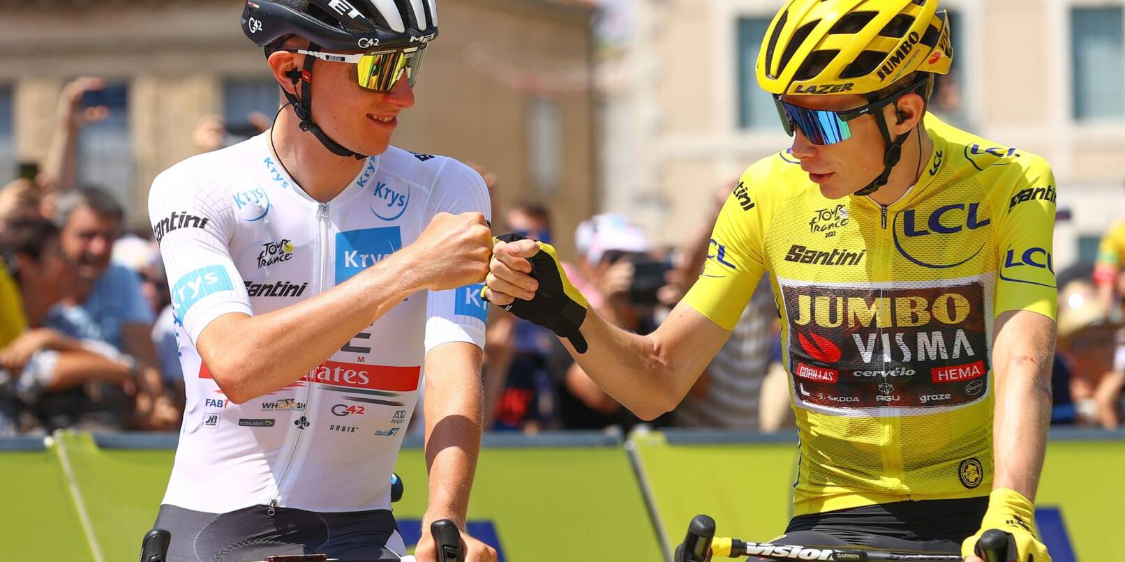 Auch bei der diesjährigen Tour de France läuft es auf ein Duell der beiden Radstars hinaus: Tadej Pogacar (l.) und Jonas Vingegaard.