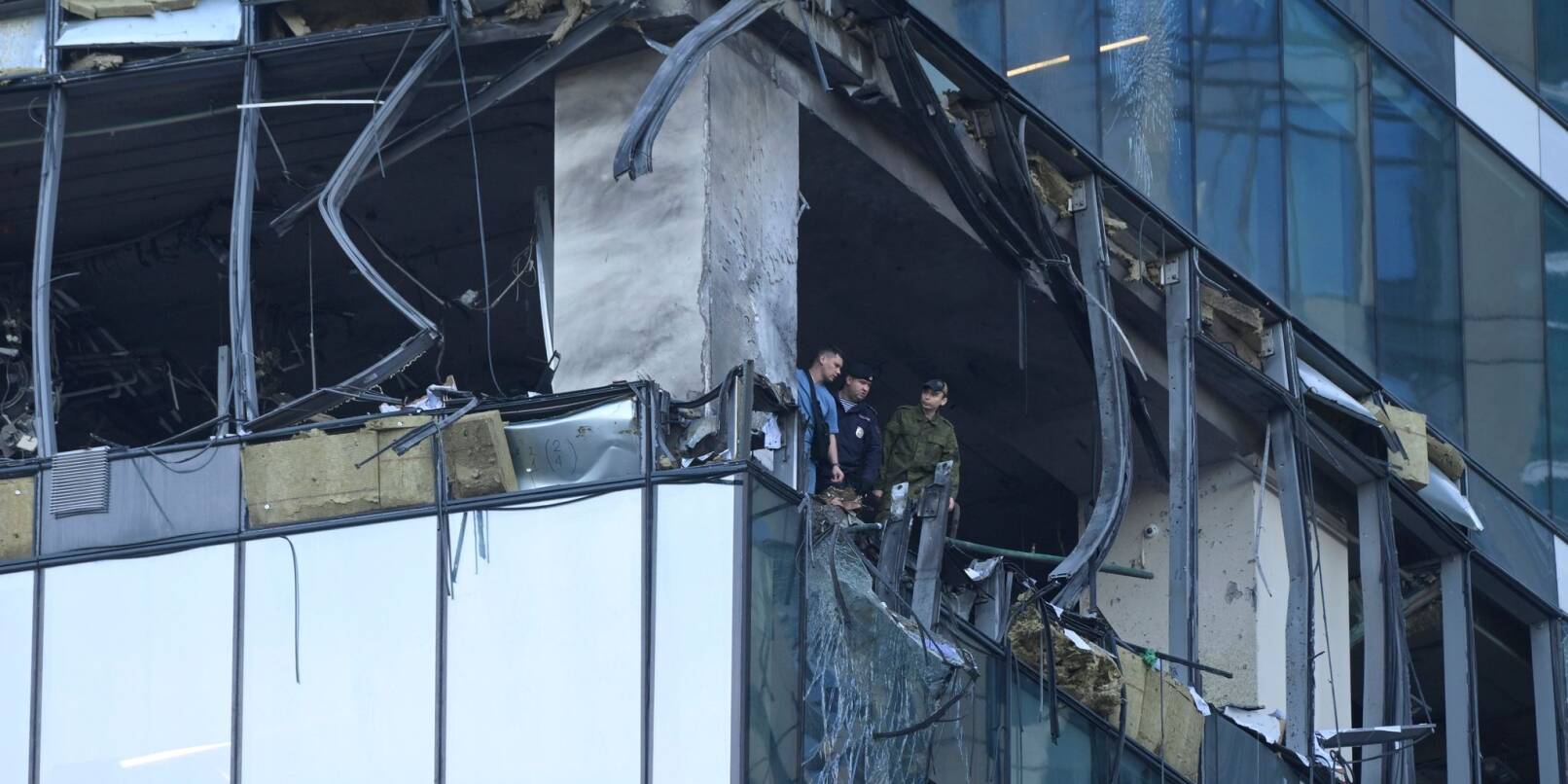 Der beschädigte Wolkenkratzer im Geschäftsviertel «Moscow City» nach einem Drohnenangriff.