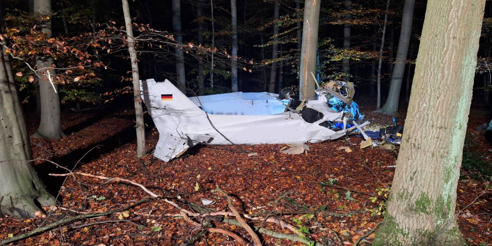 Das Wrack des Kleinflugzeugs liegt in einem Waldstück in der Nähe von Hünxe in NRW.
