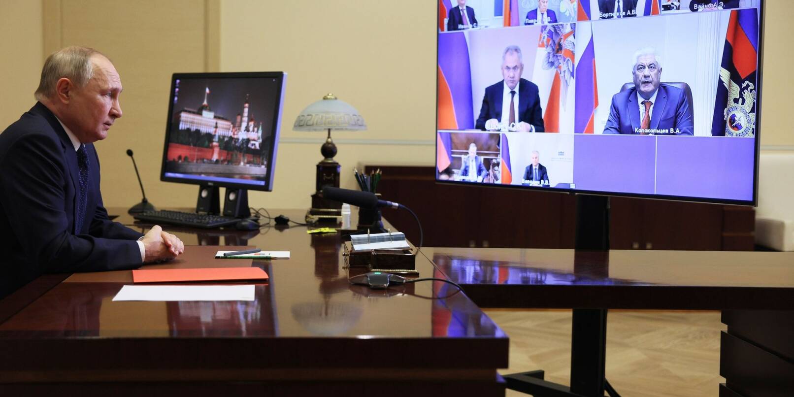 Kremlchef Wladimir Putin bei einer Videokonferenz des russischen Sicherheitsrates.