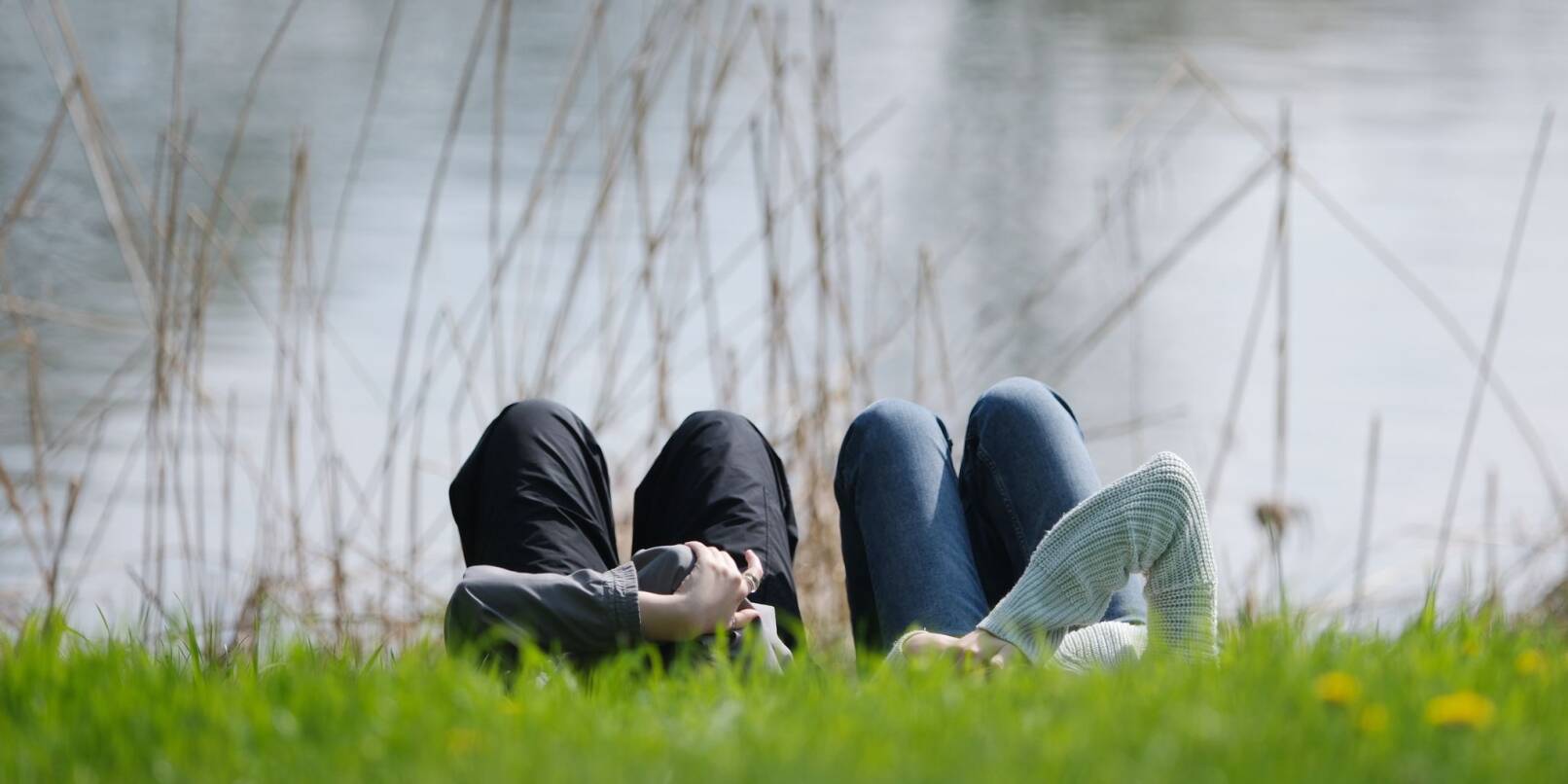 Menschen liegen am Ostermontag bei Sonnenschein auf einer Wiese im Clara-Zetkin-Park in Leipzig.