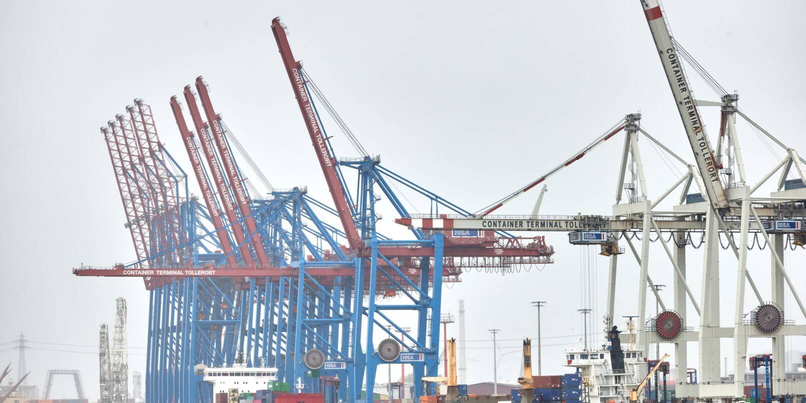 Blaue und weiße Kräne stehen am Hafenterminal Tollerort. Das Hamburger Hafenterminal Tollerort, an dem sich Chinesen beteiligen wollen, ist inzwischen als kritische Infrastruktur registriert.