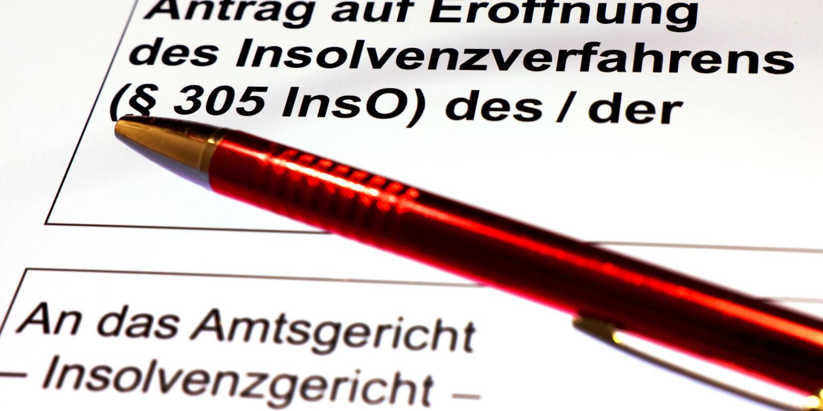 Ein Kugelschreiber liegt auf dem Formular für einen Insolvenzantrag. Ein Kugelschreiber liegt auf dem Formular für einen Insolvenzantrag.
