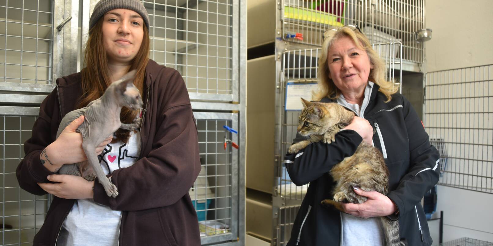 Elisa Schmitt (links) und Jutta Schweidler vom Weinheimer Tierheim haben mit den Streunerkatzen alle Hände voll zu tun.