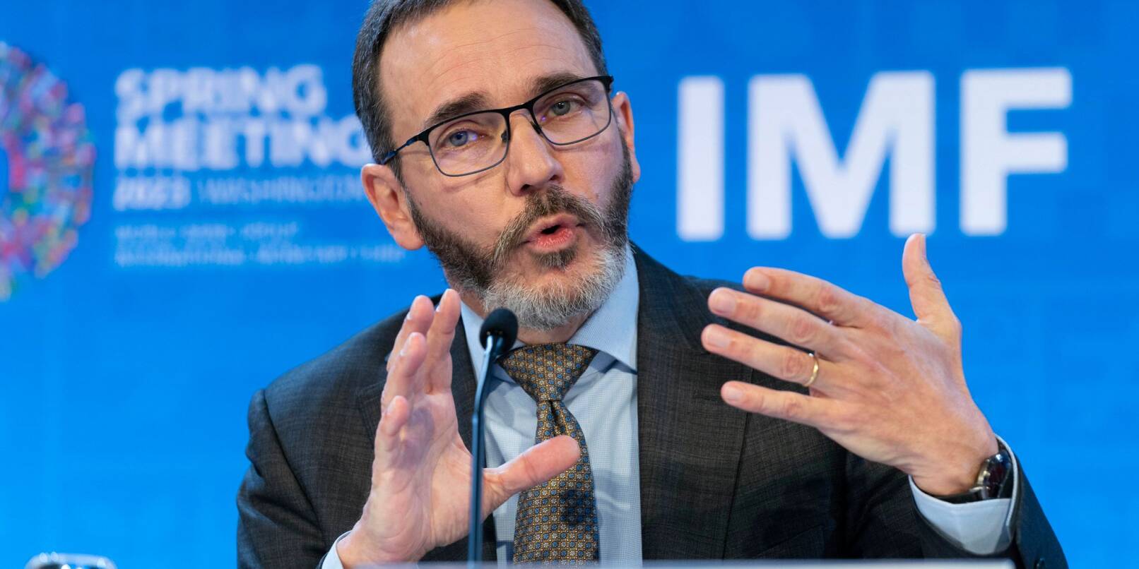 IWF-Chefvolkswirt Pierre-Olivier Gourinchas auf der Frühjahrstagung von IWF und Weltbank in Washington.