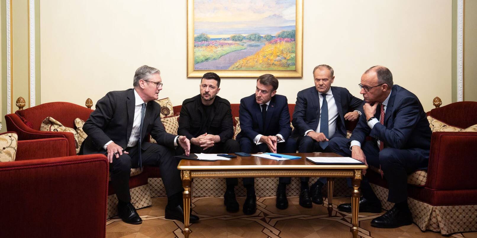 Mit Trump am Telefon: Fünf europäische Staatschefs in Kiew. Mit Trump am Telefon: Fünf europäische Staatschefs in Kiew.