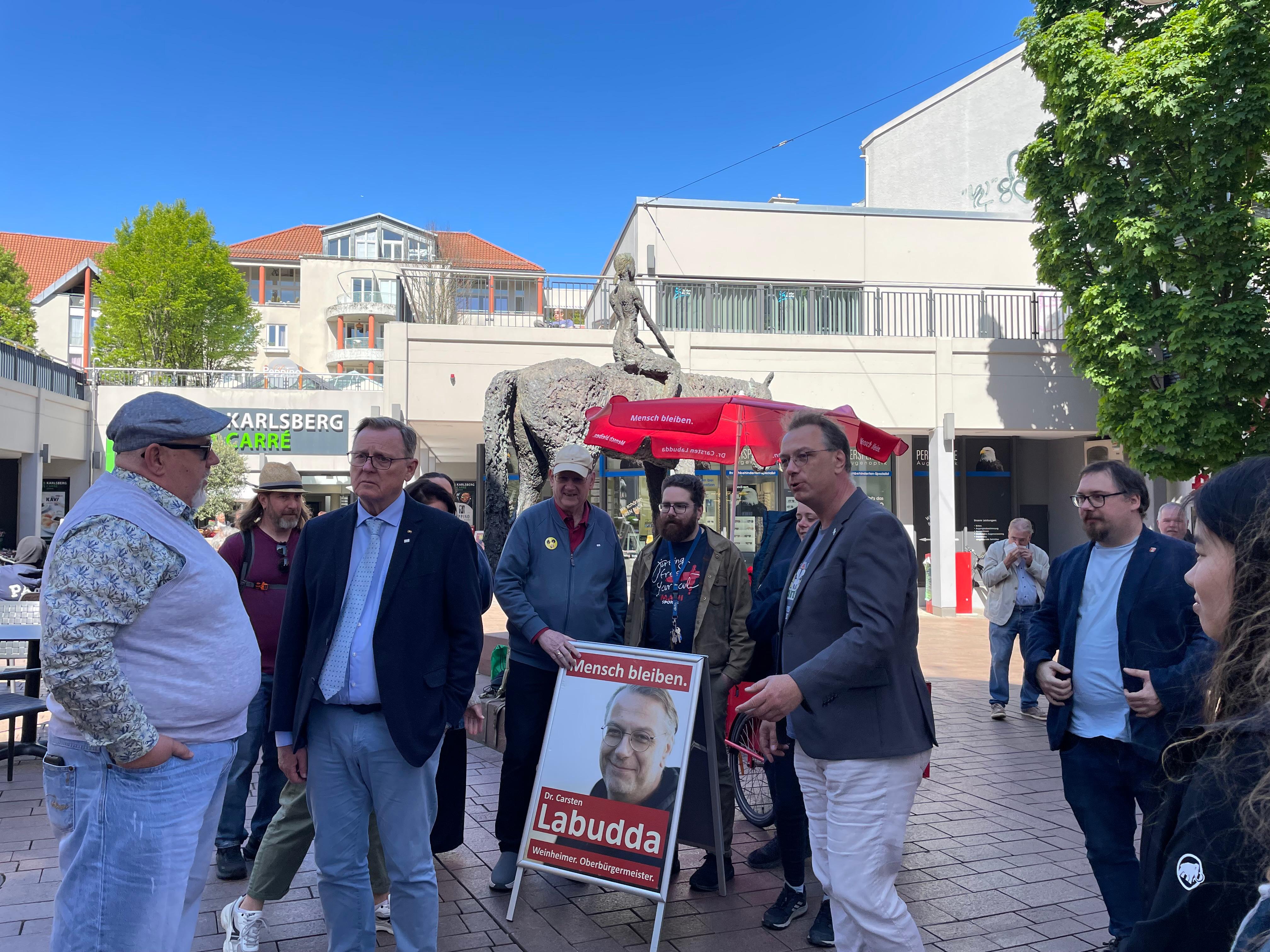 Bodo Ramelow supports mayoral candidate Carsten Labudda in Weinheim