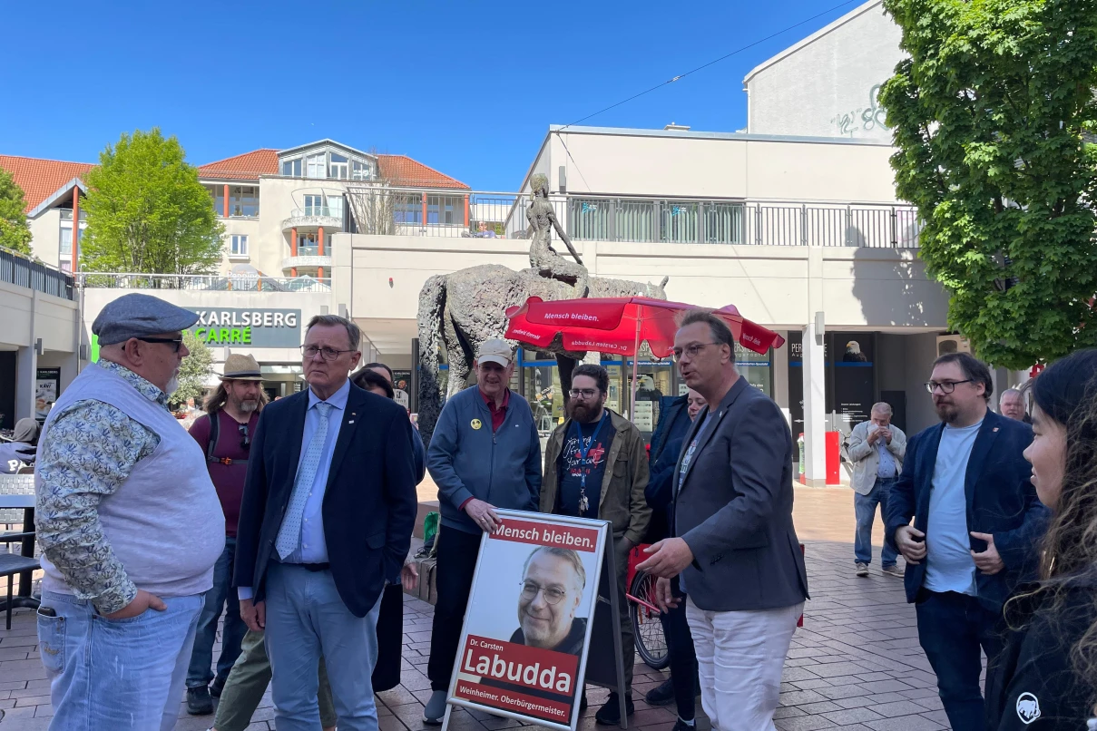 Bodo Ramelow supports mayoral candidate Carsten Labudda in Weinheim